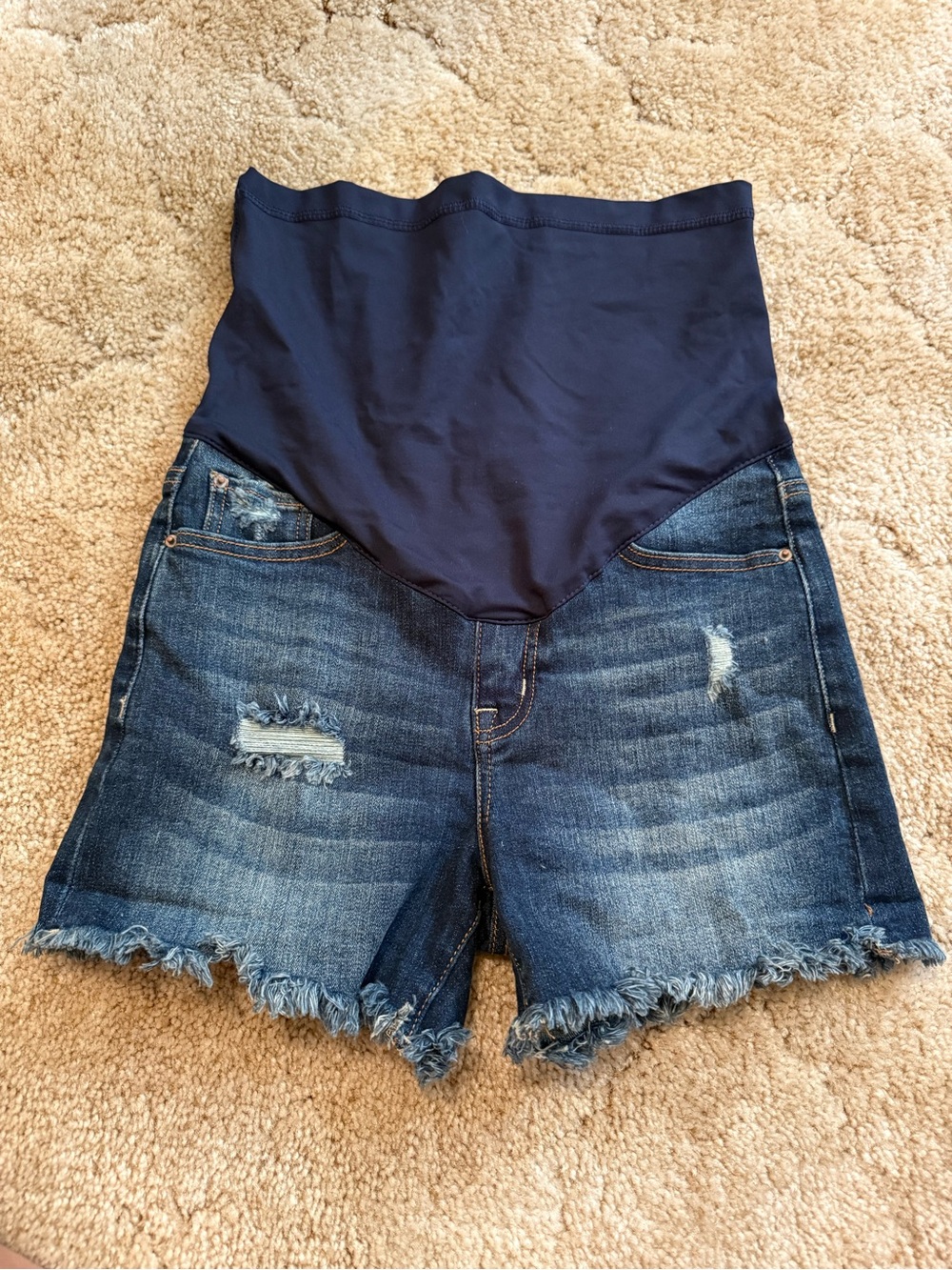 Pinkblush Navy Panel Distressed Denim Maternity Shorts